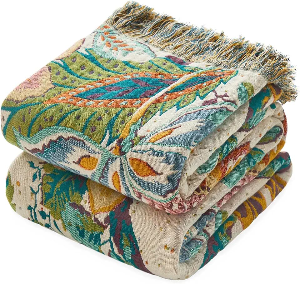 MSGKV Boho Throw Blanket 60"x80" 100% Cotton Blanket for Couch Bed Decor