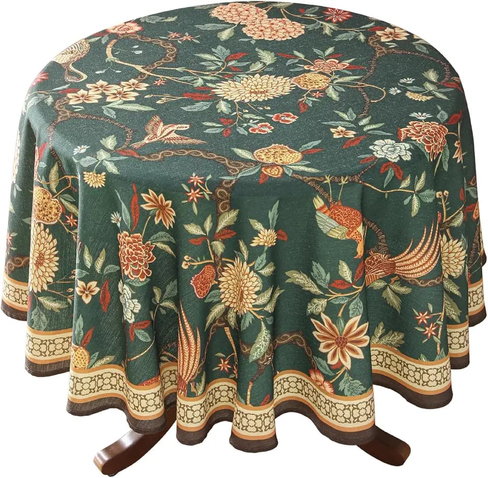 ISAENNE Designer Linen Green Round Tablecloth,Diameter 67"-Mitchell