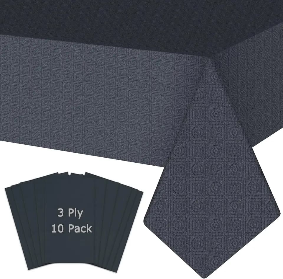 Black Disposable Tablecloth for Rectangle Tables 10 Pack, 54''×108'' Paper Table Cloth for 3-9 Ft Tables, Paper & Plastic Party Table Cover for Birthday, Outdoor, Wedding, Banquet