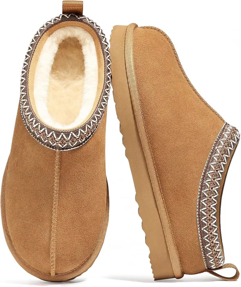 bebealy Genuine Suede Fuzzy Slippers for Women Winter Warm House Shoes