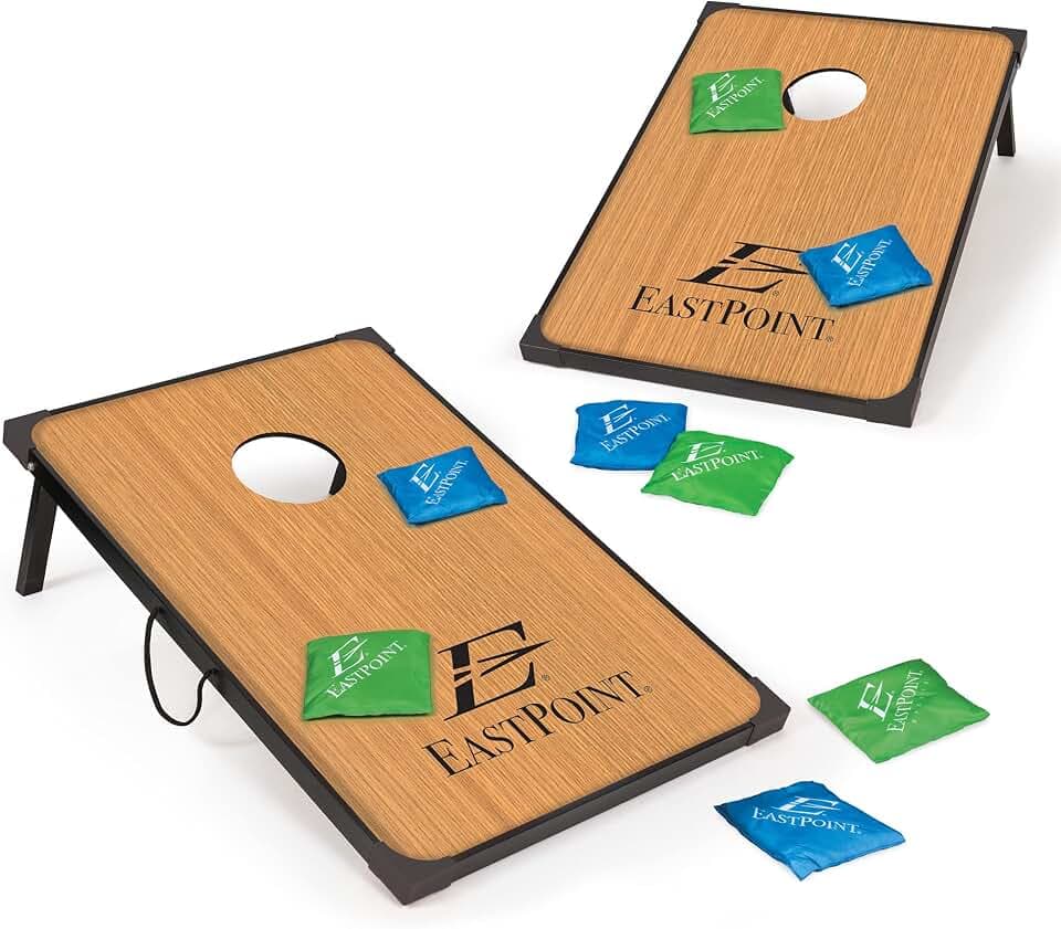 EastPoint Sports Cornhole Game Set Bean Bag Toss MDF - 2' W x 3' L - Built-In Storage, Convenient Carry Handles and 8 Premium Bean Bags