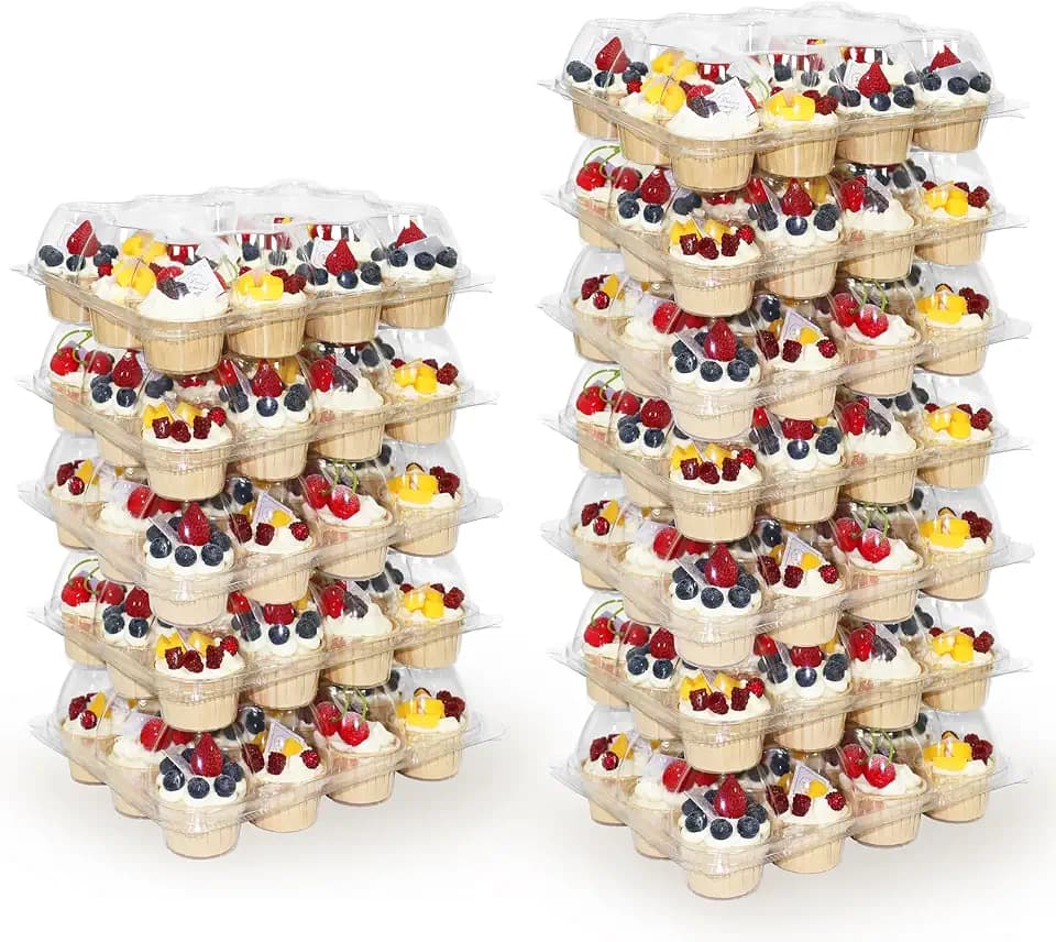WIKDAY Plastic Cupcake Containers, 12 Count x 12 Sets