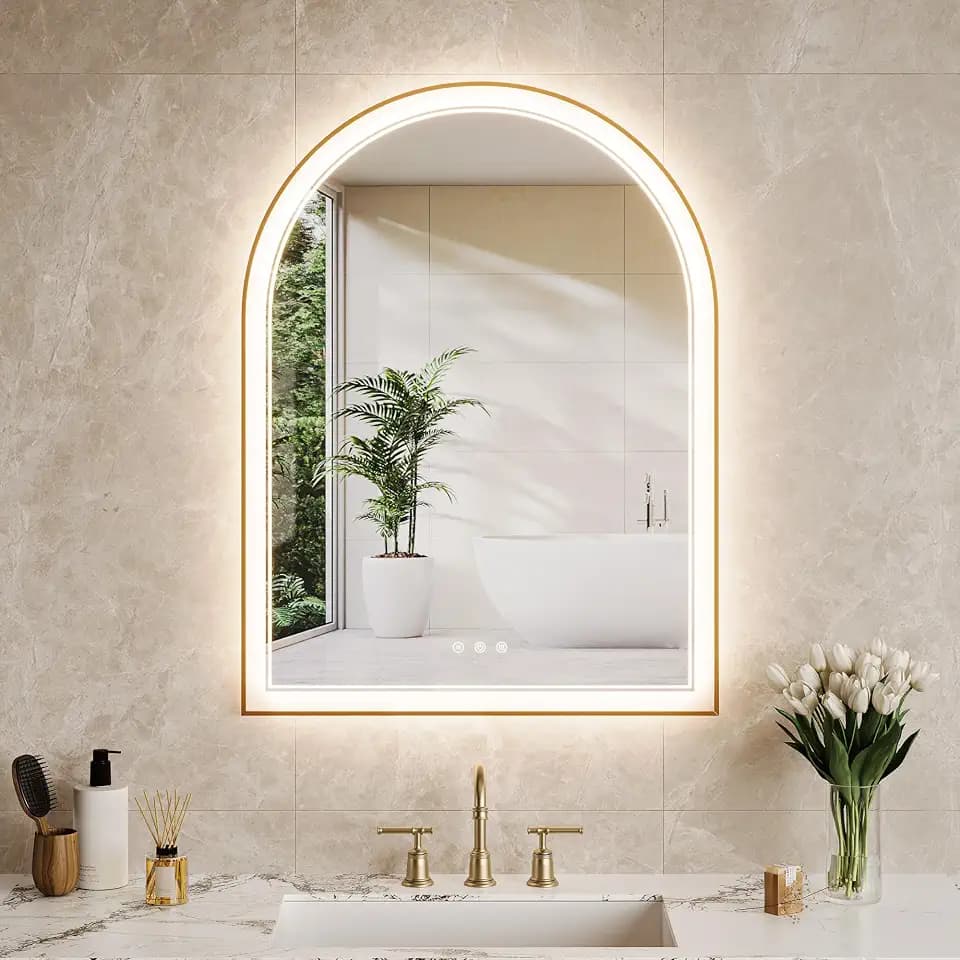 24"x36" Gold Arched Mirror, Bathroom Mirror with Dimmable LED, Anti-Fog and 3 Color Temperature, Vanity Mirror with Lights.