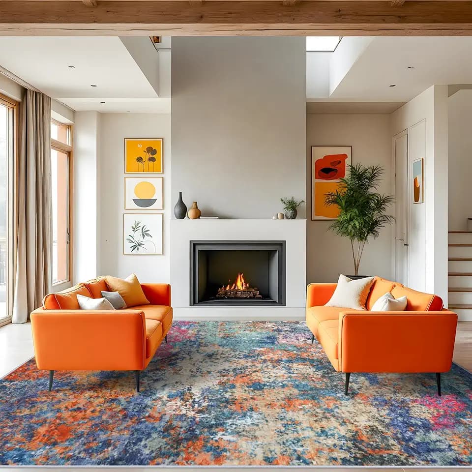 10x14 Abstract Area Rug: Large Soft Rugs for Living Room Multicolor Rainbow