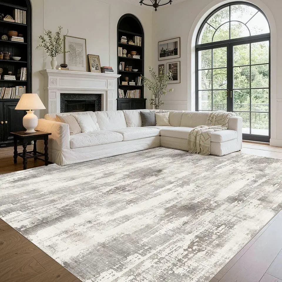 Rugxara 9x12 Modern Abstract Neutral Washable Rug for Living Room