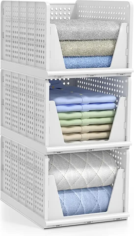 Sorbus Stackable Closet Organizer, Open-Front Shelf Bins (3 Large)