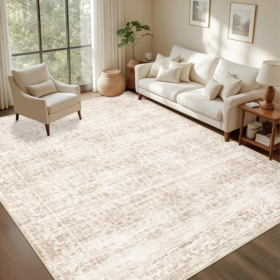 5x7 Area Rugs Living Room: Washable Rug for Bedroom Beige Brown