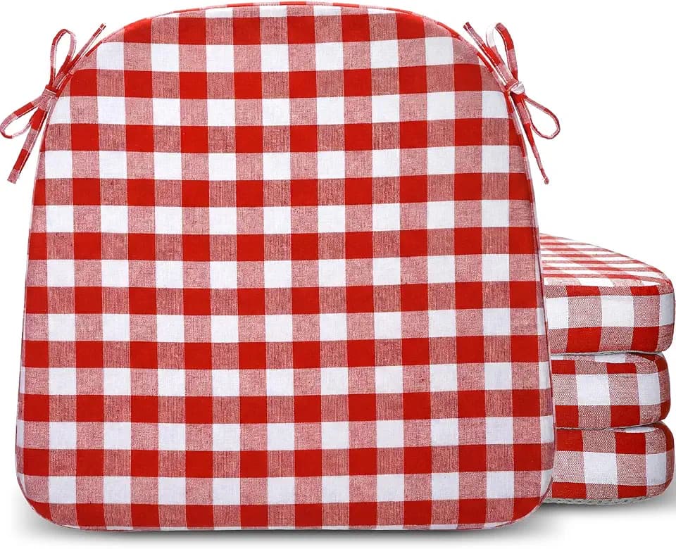 Geetery 4 Pcs D-Shaped Chair Seat Cushion, Buffalo Gingham, Red