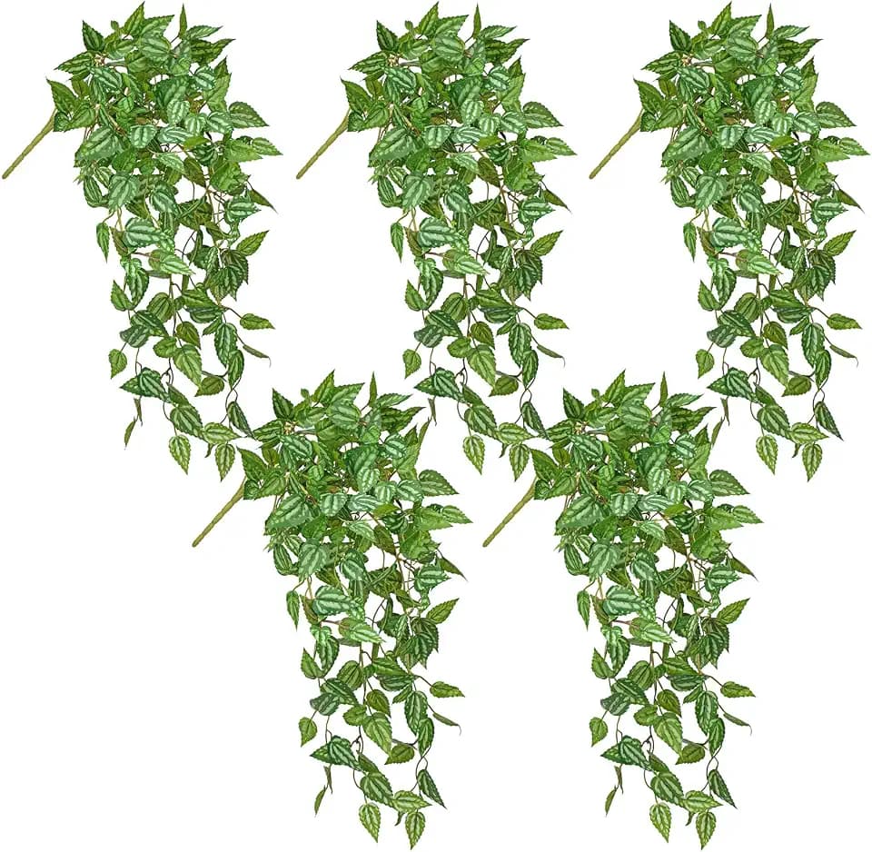 DILATATA Fake Hanging Plants Artificial Hanging Plants 181 Leaves Faux Peperomia Hanging Leaves Plants for Wall Shelf Home Indoor Outdoor Decor - 5 Pack