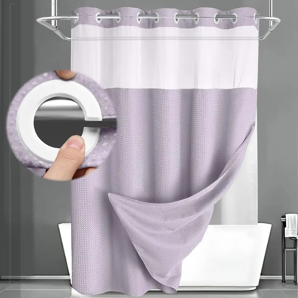 No Hook Shower Curtain with Liner Set Hotel Waffle Lavender 72W X 75L