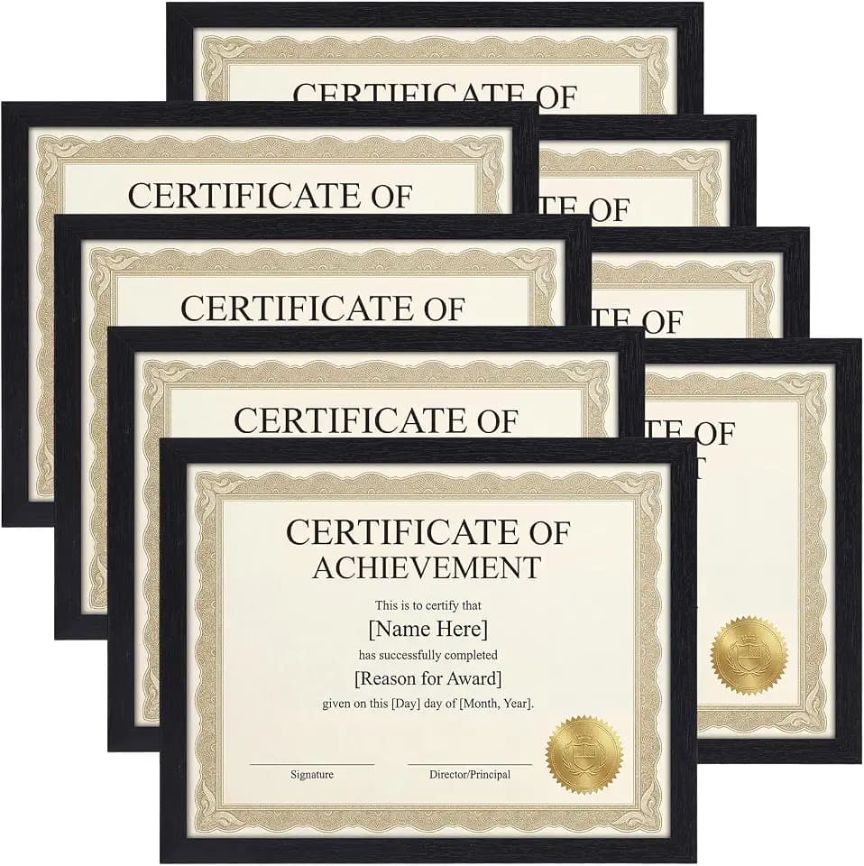 MEBRUDY 8.5 x 11 Picture Frame Set of 8, Black 8.5 by 11 Photo Frames Used for Certificate, Diploma, Document, Degree, Award, Wall Hanging or Tabletop Display