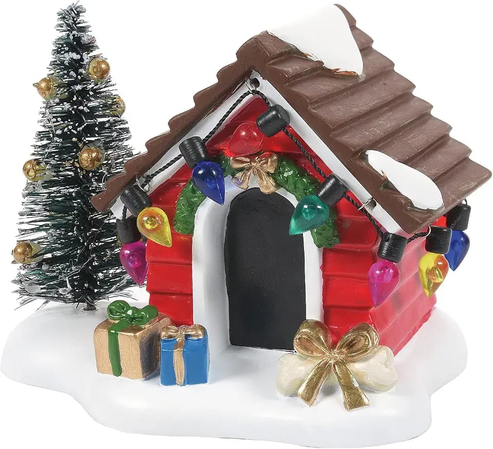 Department 56, Resin Village Accessories Fido's Christmas Getaway Doghouse Figurine, 2.4 Inch, Multicolor