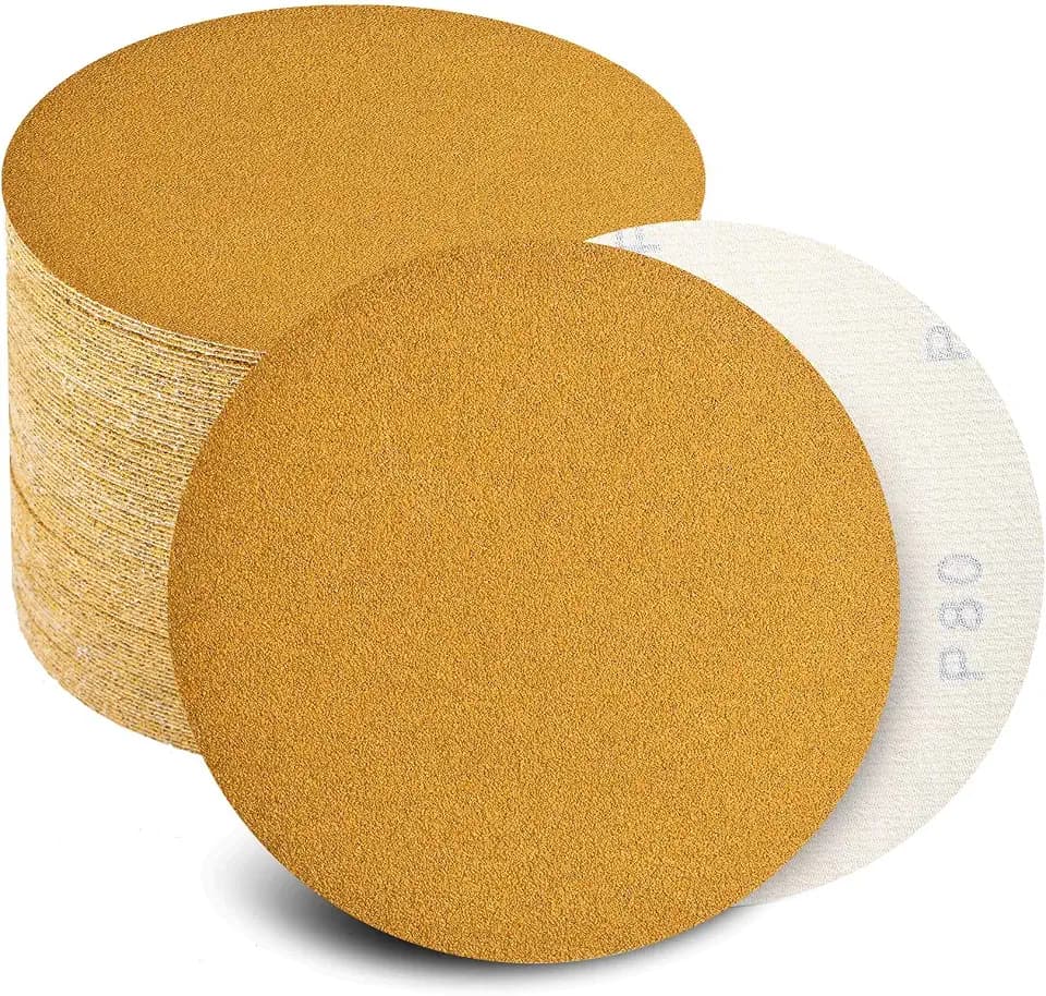 6 Inch Sanding Discs Hook and Loop No Hole, 80 Grit Sandpaper, Da Sandpaper for Automotive and Woodworking, 100 Pack