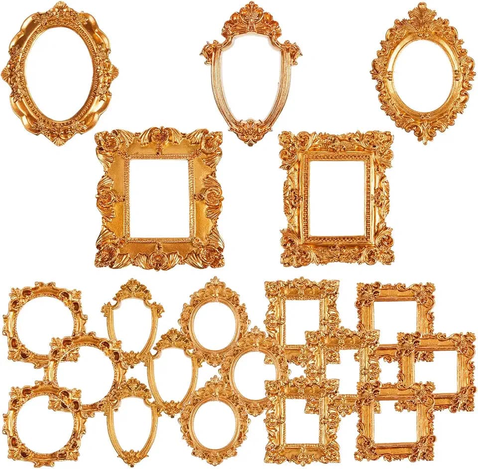 Teenyyou 20 Pcs Mini Gold Picture Frames with Magnetic Tape