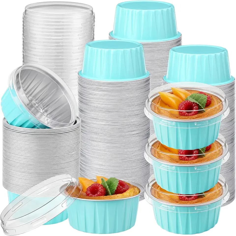 Gejoy 400 Pcs Aluminum Foil Baking Cups with Lids, Elegant, Blue Color