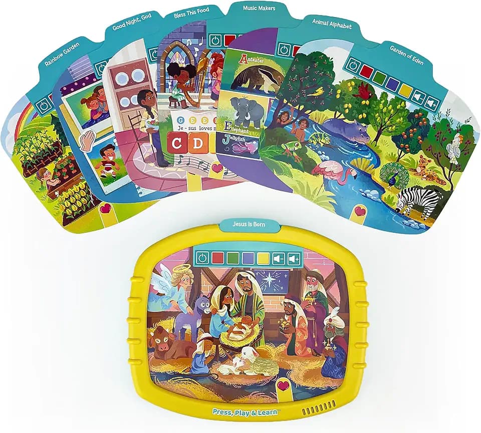 Bible Activity Pad for Kids Ages 4–8 – Read, Press & Learn with Removable Cards and Music