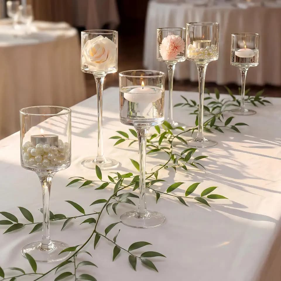 NUPTIO Glass Candle Holders, Set of 6 Stemmed Holders for Floating Candles
