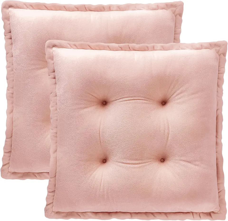 1 MIDDLE ONE Chair Pads Cushions for Dining Chairs, Square Seat Cushion with Ties for Kitchen Adults Sitting and Office Desk Chair (Pink, 17.7x17.7 Inch (Set of 2))