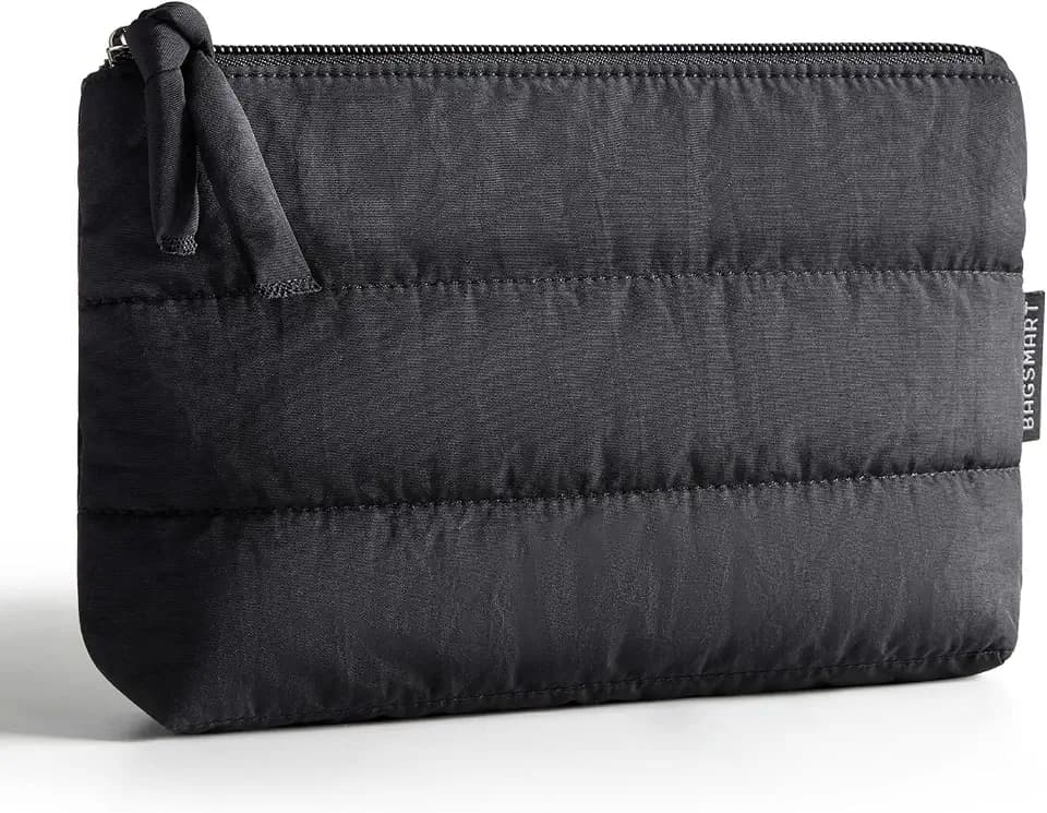 BAGSMART Small Makeup Bag for Women, Puffy Travel Cosmetic Organizer, Black