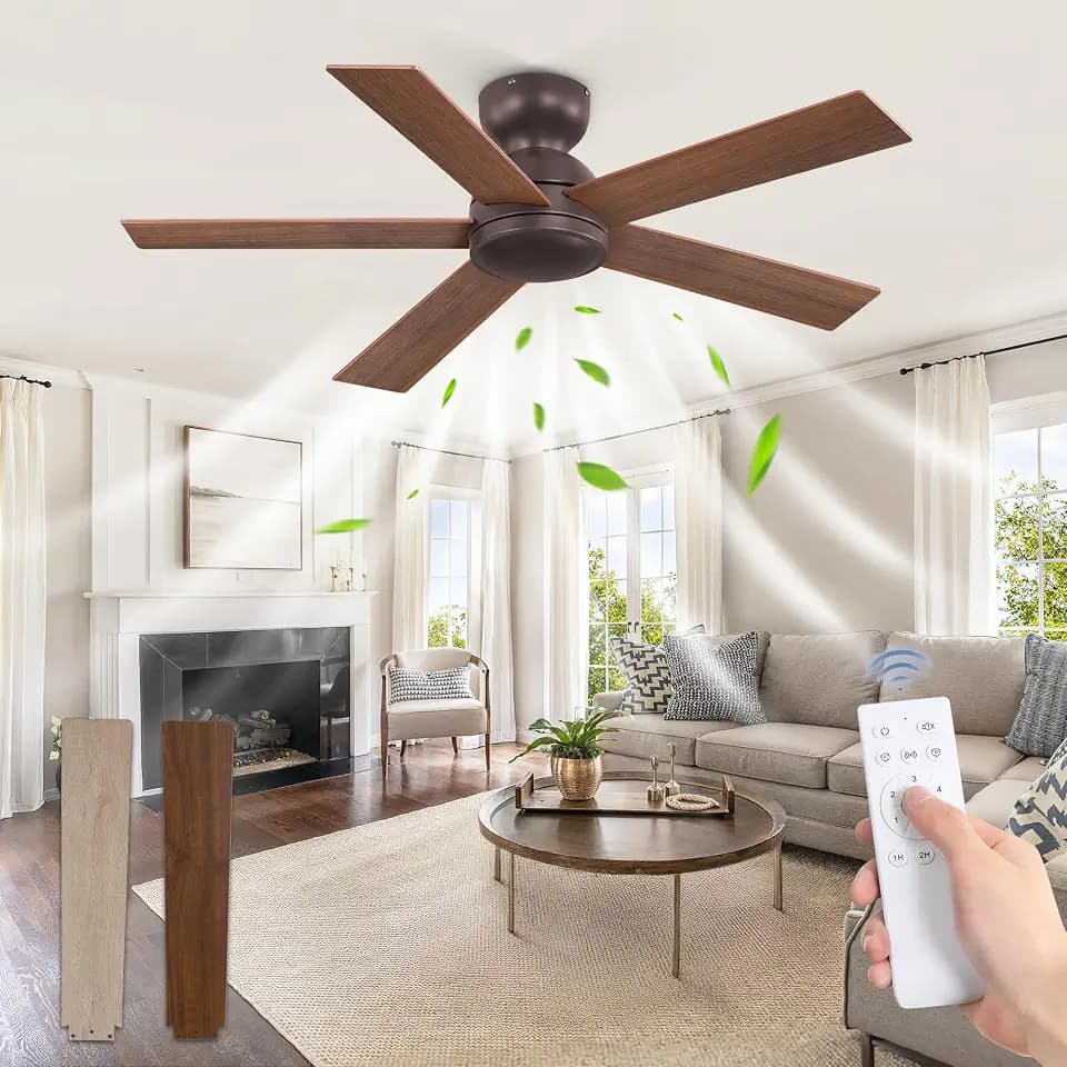 Fanbulous 42 Inch Brown Ceiling Fan no Light, Flush Mount Low Profile