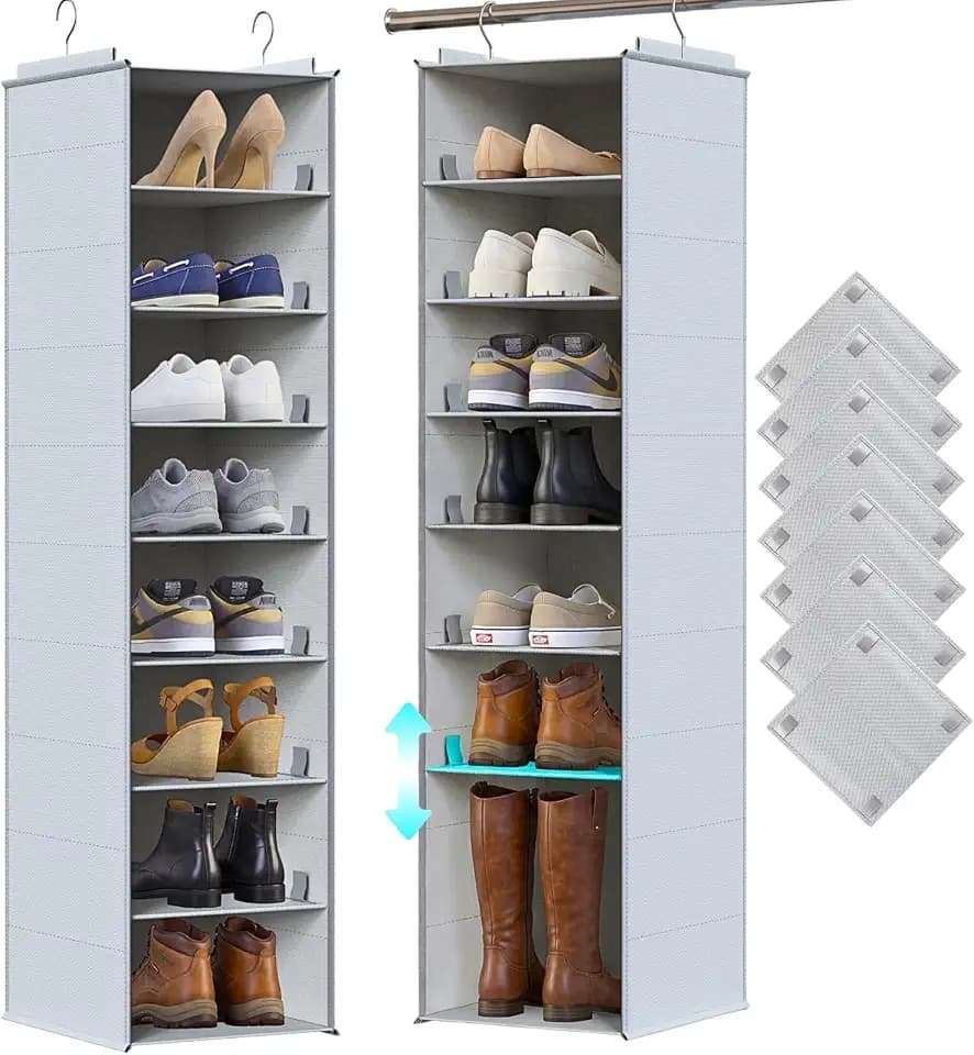 Hanging Shoe Organizer for Closet, 8 Tier Extra Wide Closet Shoe Organizer