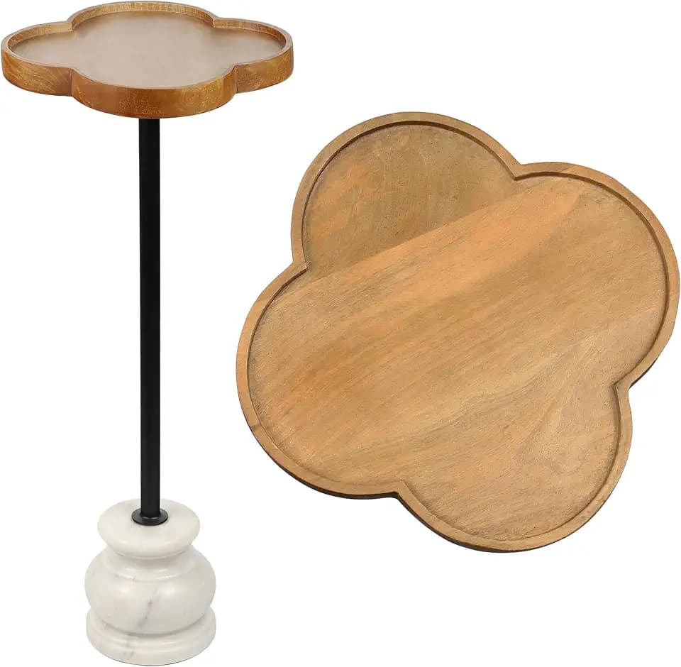 JONATHAN Y Colby 24.5" Quatrefoil Martini Drink Table, Natural/Black