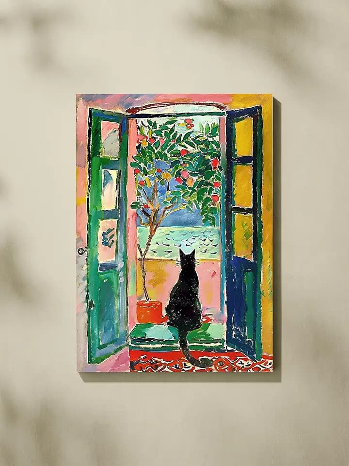 ALMLZL Henri Matisse the Open Window Wall Art Black Cat Prints 16x24 Inch