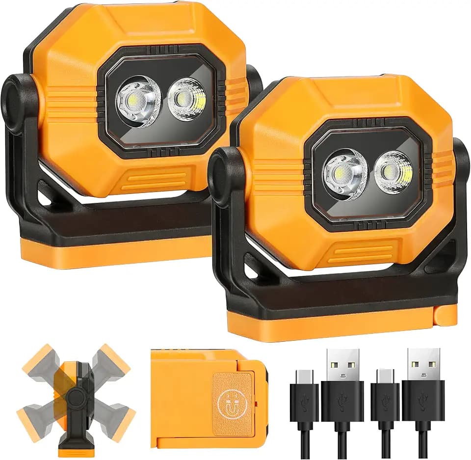 Easymaxx Rechargeable Magnetic Work Light 2 Pack, 1500LM LED Flashlight