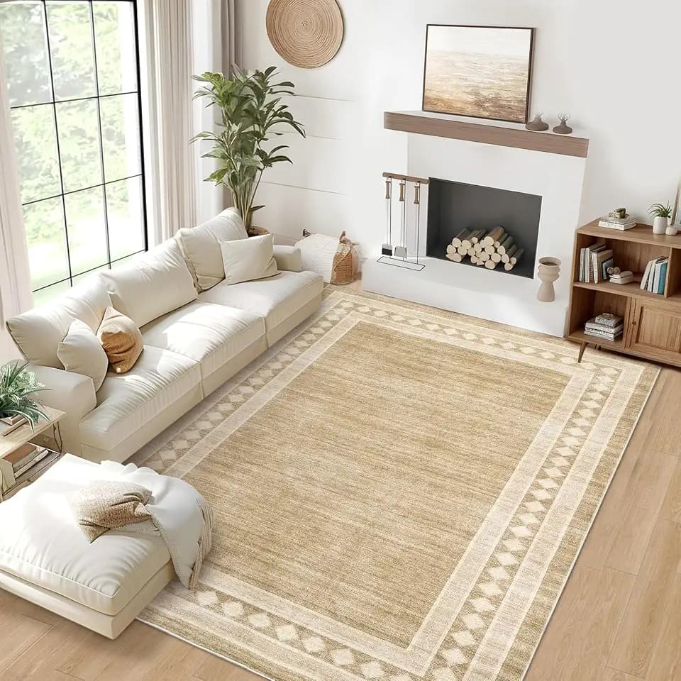 COZYLOOM 10x13 Area Rug for Living Room Washable Rugs Farmhouse Bedroom Rug Large Non Slip Carpet Boho Bordered Stain Resistant Throw Rugs for Dining Room Office Classroom