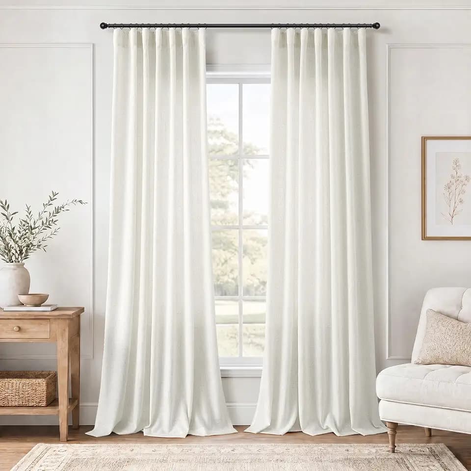 Jowels Natural Linen Curtains 86 Inches Long 2 Panels for Living Room