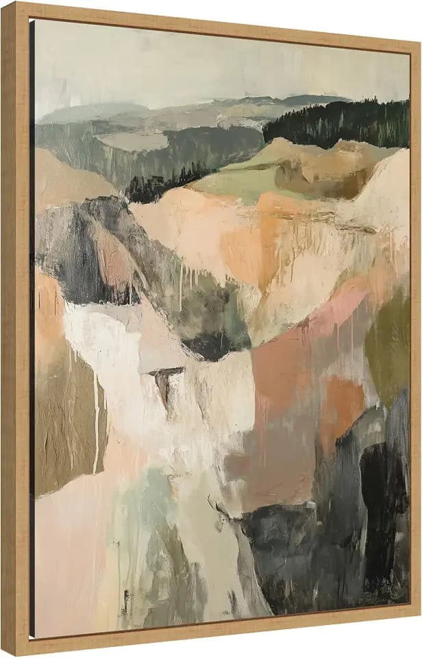 Kate and Laurel Tonal Mountains I Framed Canvas Wall Art by Amy Lighthall 18 x 24 Sylvie Natural, Modern, Abstract, Landscapes, Nature Art for Wall Decor, Living Room, Bedroom