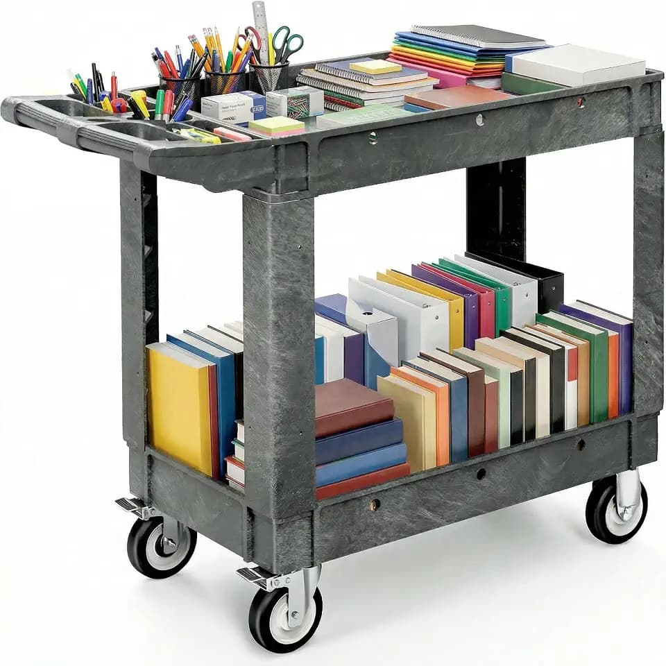 DWVO 2 Tier Heavy Duty Gray Plastic Cart with Wheels & Brake, 40x17in