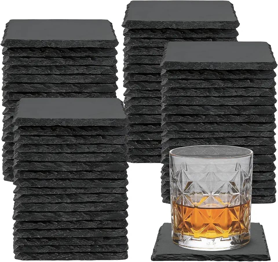 68 Pcs 4 Inch Square Black Slate Coasters Bulk for Laser Engraving