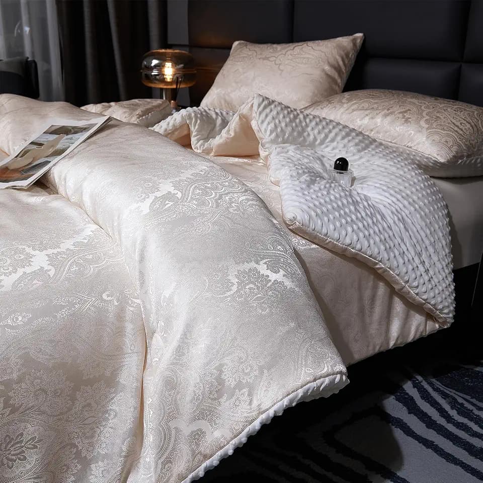 tohrisa Jacquard Comforter Set - Luxury Warm Paisley Floral Pattern Twin Size Bedding with 1 Pillowcase All-Season Soft & Lightweight 3D Bubble Design Bed Set (68x90 Inches Rose Gold)