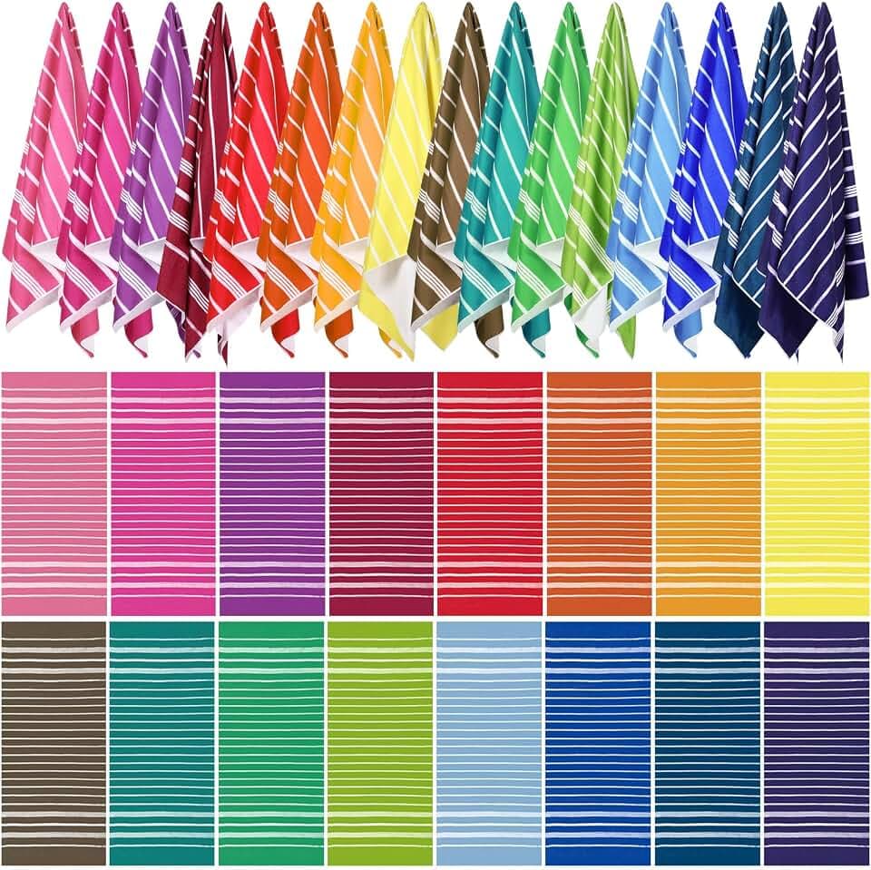 Redbaker 16 Packs 59 x 28 inches Oversized Beach Towel Bulk Extra Large Pool Towels Set Microfiber Quick Dry Swim Towel Blanket for Women Men Adult Bath Travel(Mixed Colors,Horizontal Stripe)