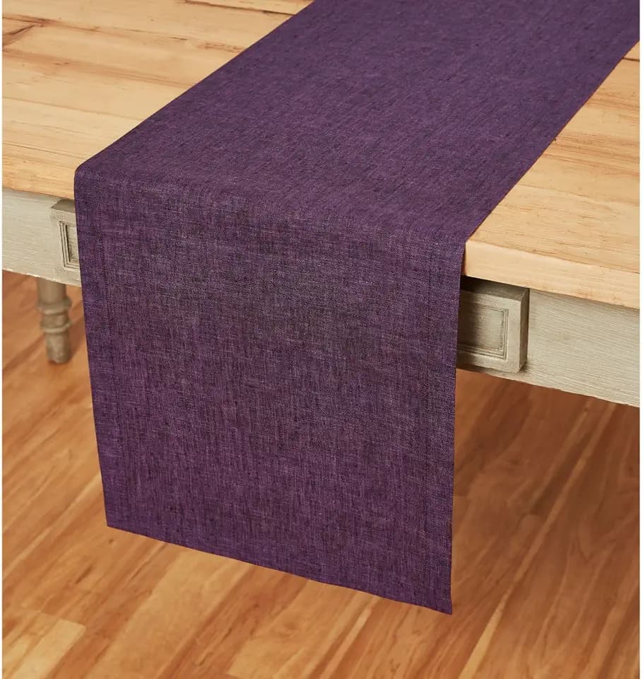 Solino Home 100% Pure Linen Table Runner Grape Long, Athena 14 x 144 in