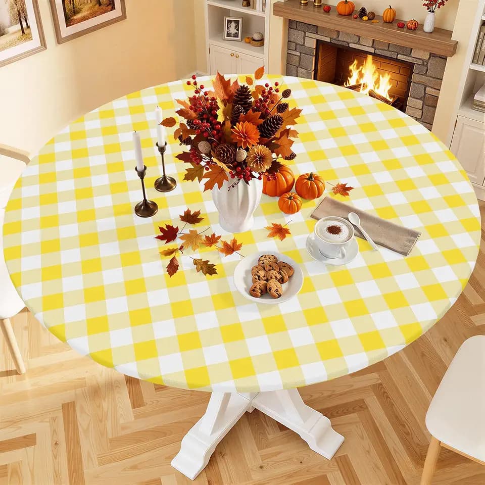 Smiry 57"-68" Picnic Table Cloth, Flannel Backed Vinyl Fitted Tablecloths