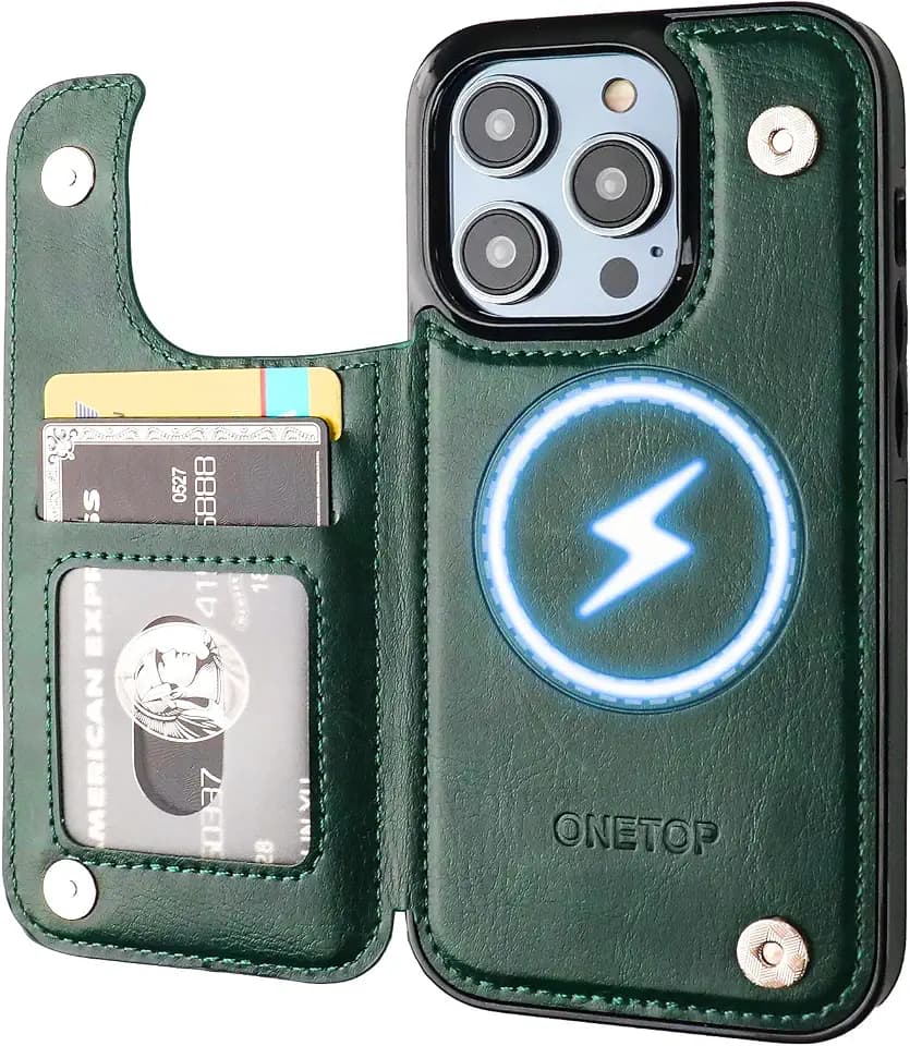 ONETOP Compatible with Magsafe for iPhone 14 Pro Wallet Case,Green