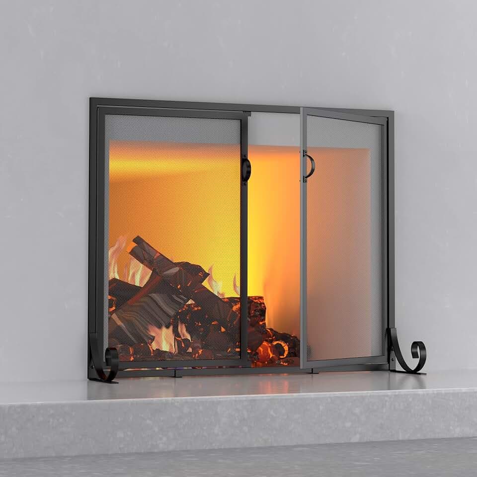 Fire Beauty Hinged Double Door Fireplace Mesh Guard(L37.8xW30.7 inch)