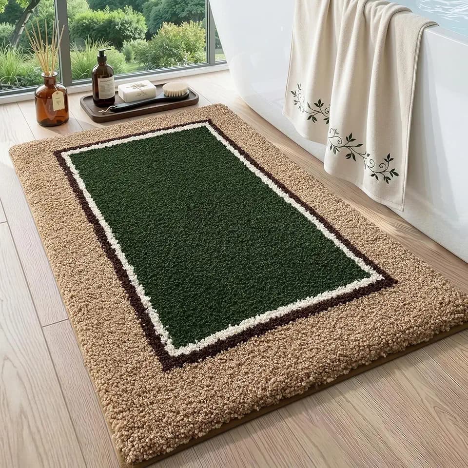 DEXI Bathroom Rugs 32x20, Soft Absorbent Bath Mat, Beige and Green