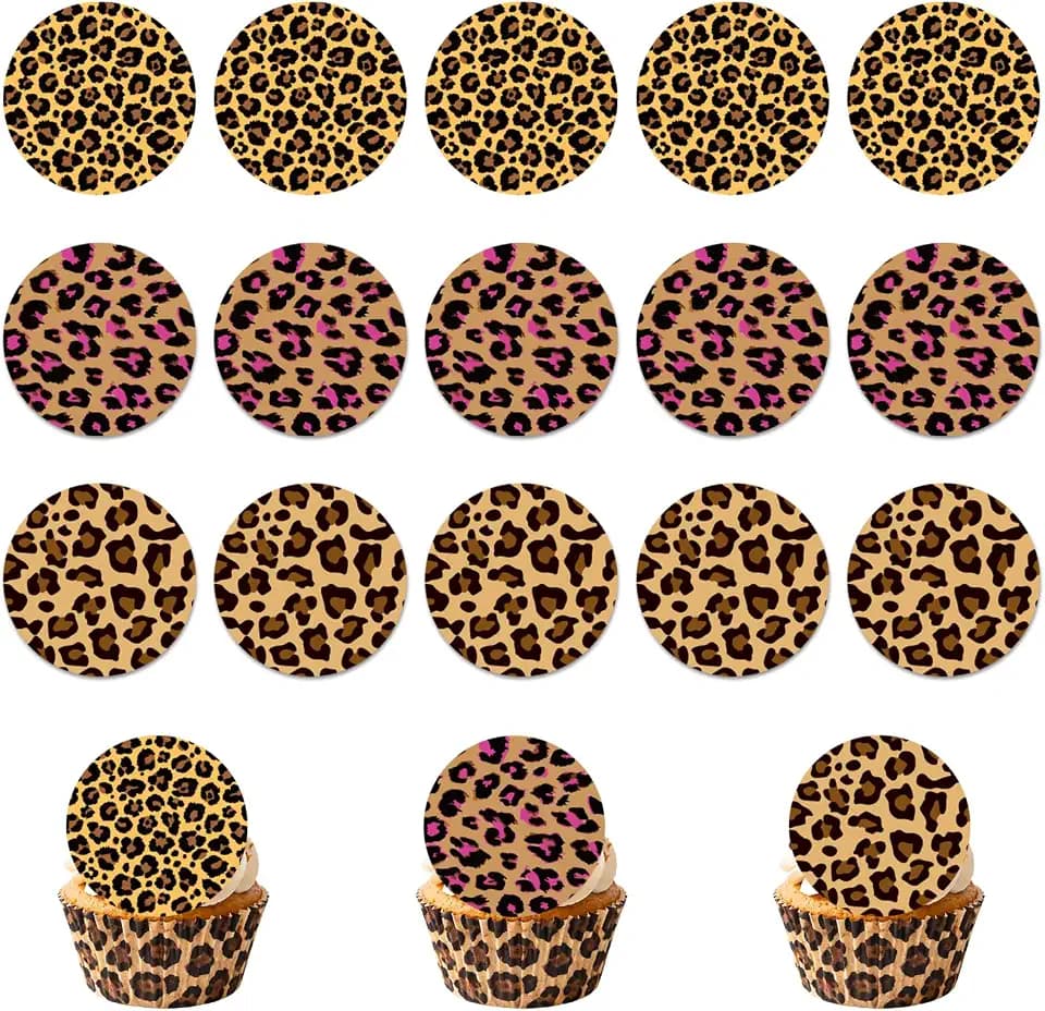 15pcs Leopard Edible Cake Topper, 5cm/2in Round Pre-Cut Cheetah Print