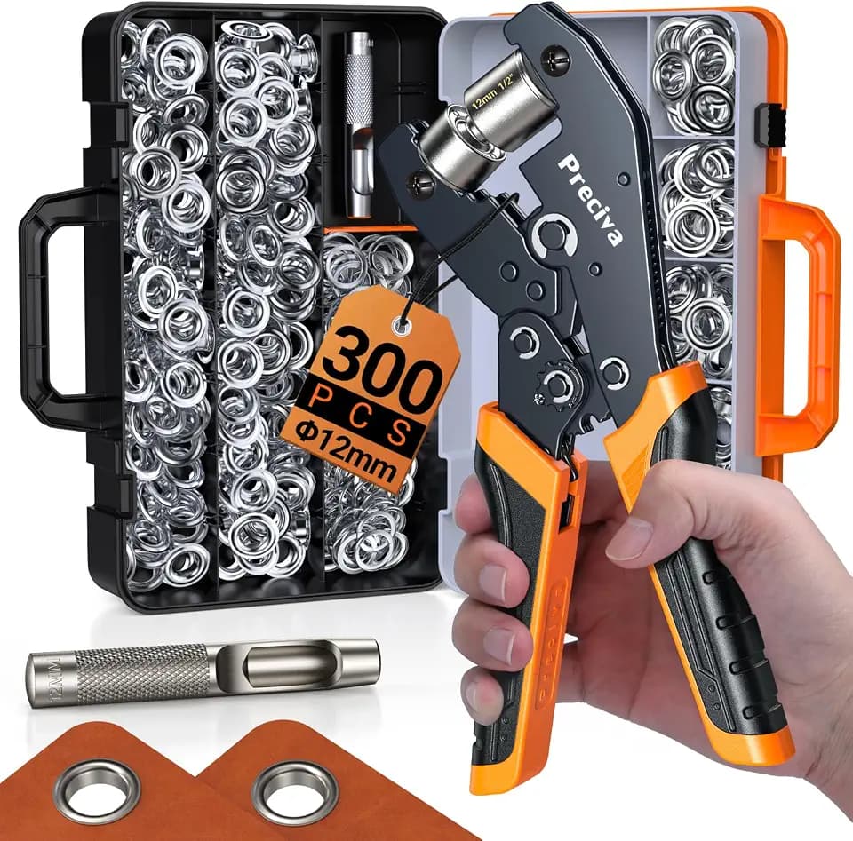 Grommets Tool Kit with 300 PCS 1/2 inch Grommets and Carrying Case,Heavy Duty Eyelet Punch Pliers Set, Precision Eyelet Tool for Canvas, Leather, Tarps, Fabric, and DIY Repairs