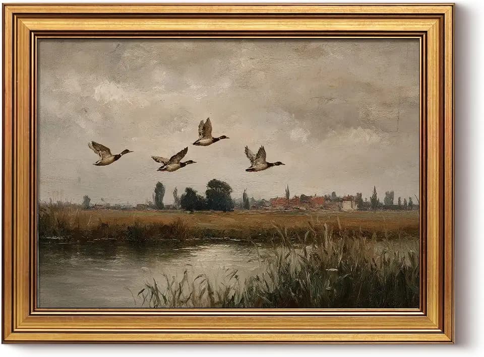 InSimSea Gold Framed Wall Art,Vintage Flying Ducks Landscape Prints,12x16In