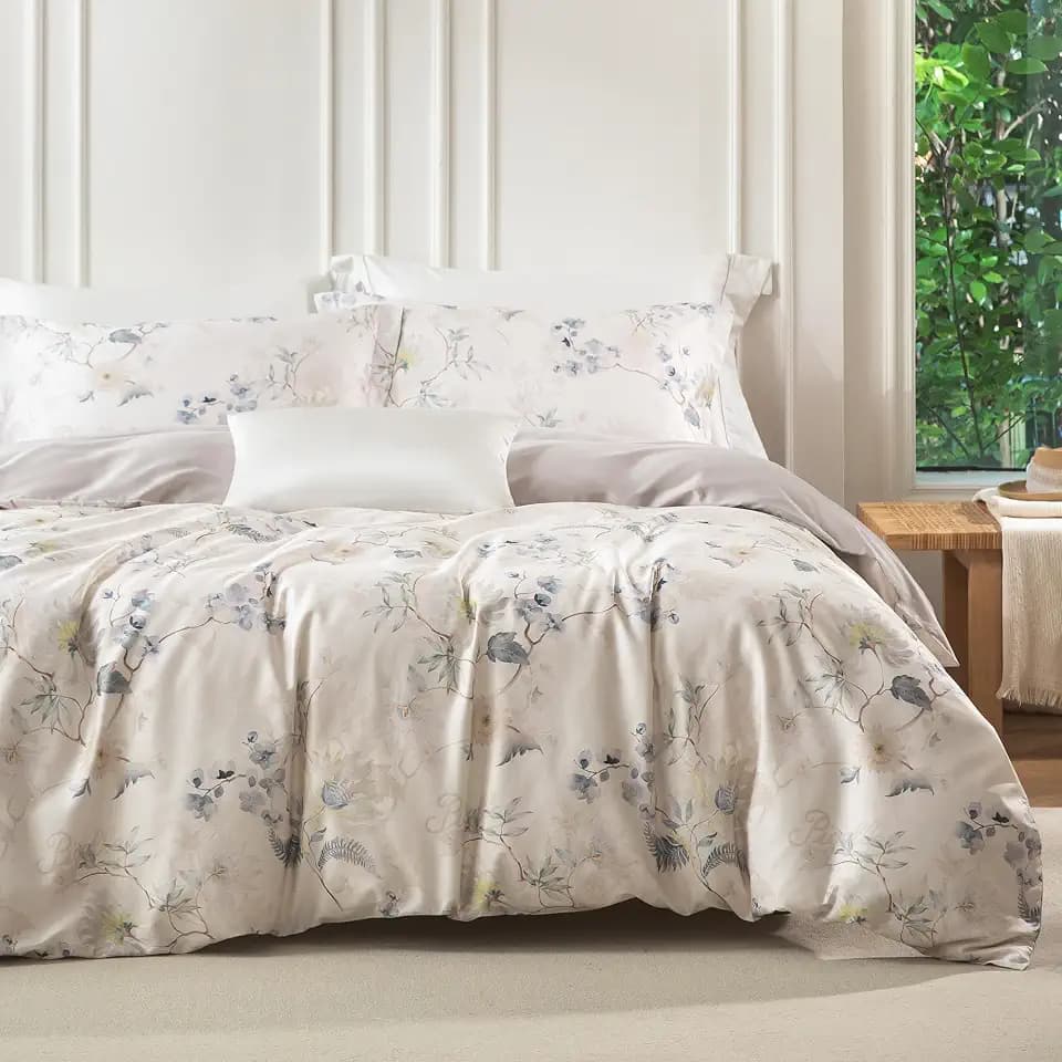 MILDLY Greige Floral Duvet Cover Set 3pcs Elegant for All Season Full