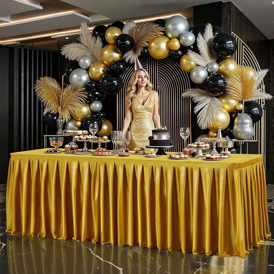 4FT Gold Satin Tablecloths for Rectangle Tables Shiny Spandex Table Cover