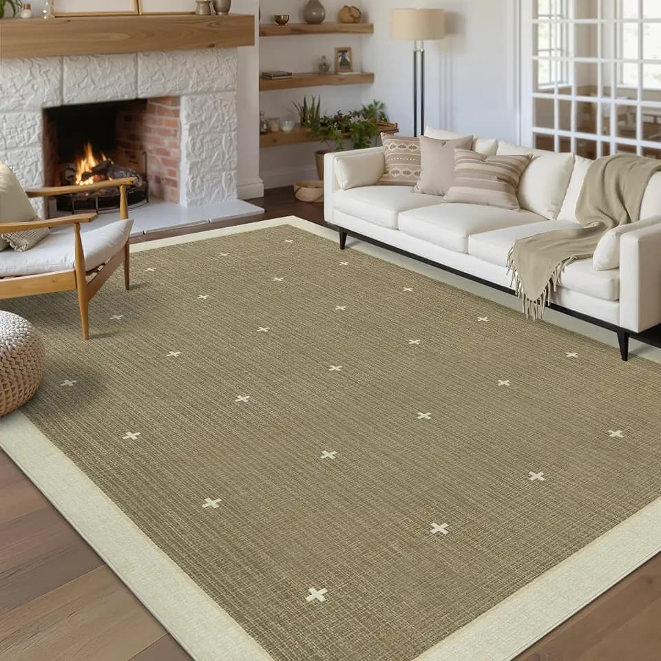 Garvee Washable Jute Color Rugs for Bedroom Grils, 5x7 Living Room Rug Non Slip Playroom Rug Soft Non Shedding Bedroom Rugs Low Pile Stain Resistant Carpet for Nursery Dining Room, Jute Color