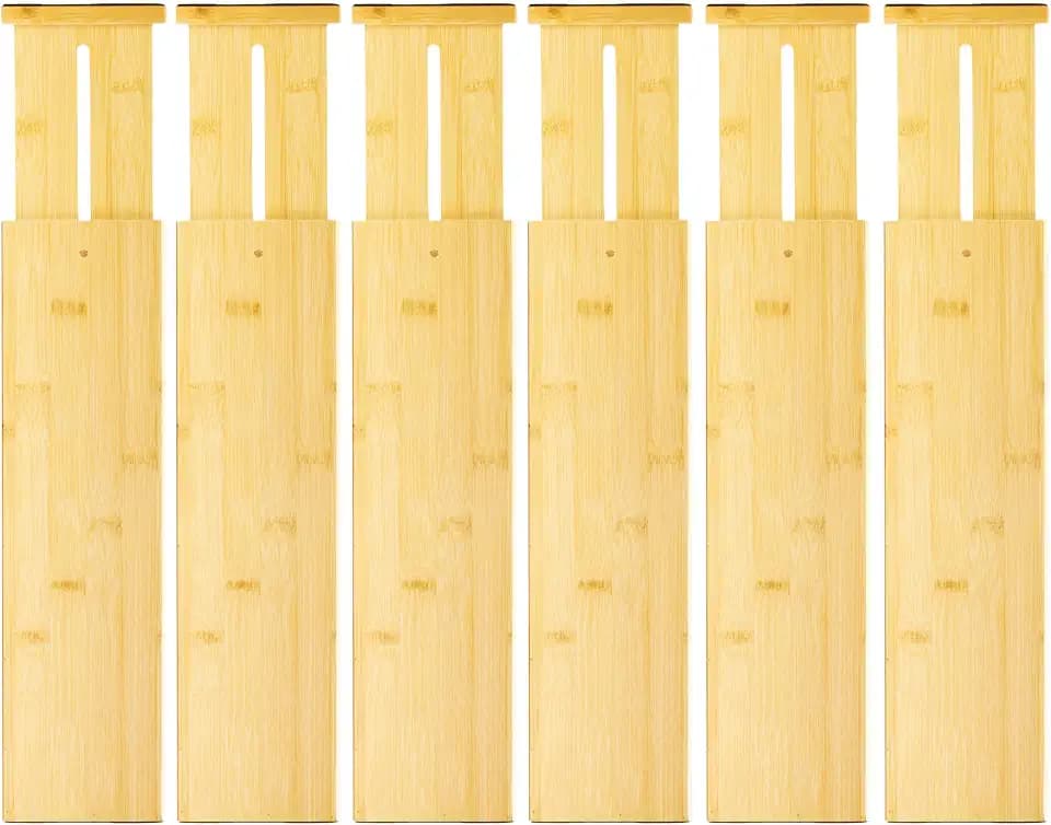 VaeFae 6 Pack Bamboo Drawer Dividers, 4" High Adjustable 11.9-17.1" Clothes Drawer Organizers, Expandable Separators for Bedroom/Bathroom/Kitchen/Office Storage