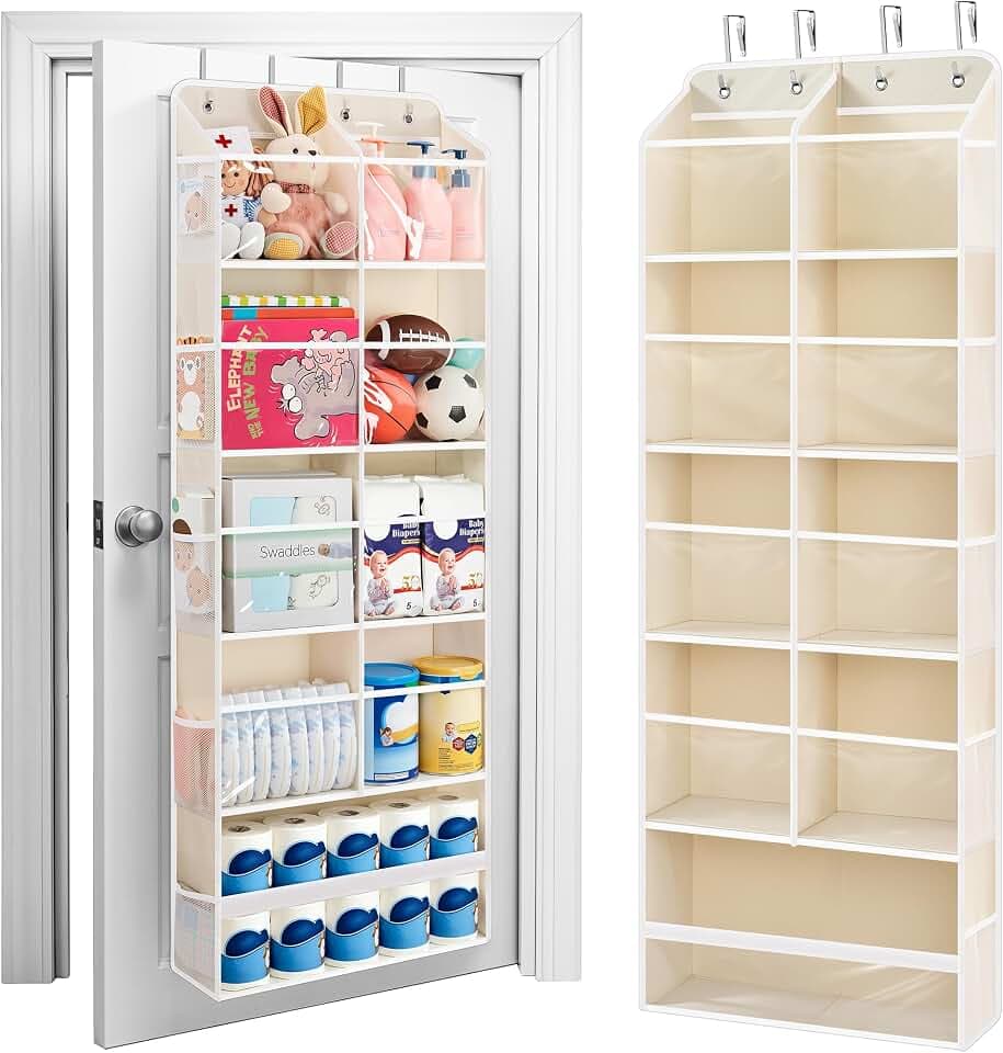 JARLINK Over the Door Organizer, Extra Large Storage for Bedroom, Beige