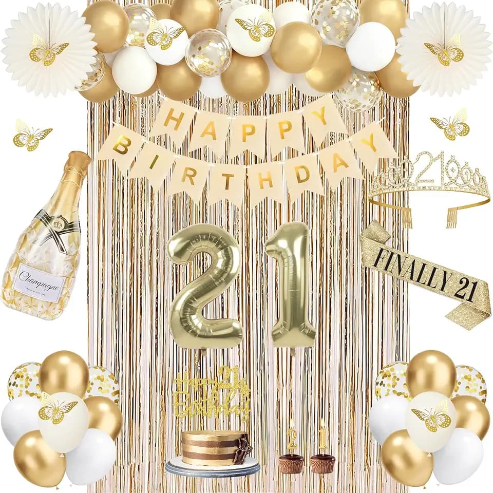Juesly 21st Birthday Decorations for Her Champagne Gold 51pcs