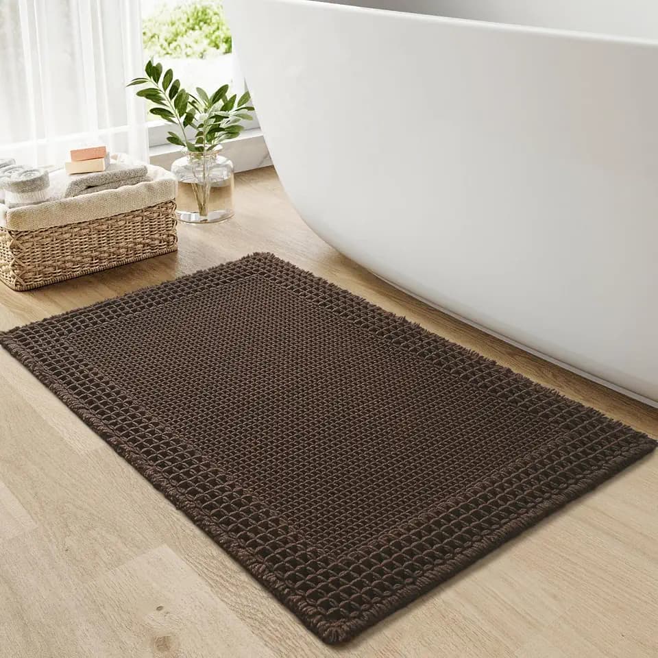 RESARE Waffle Bath Mat for Bathroom Non Slip Bathroom Rugs 17x24 Dark Brown